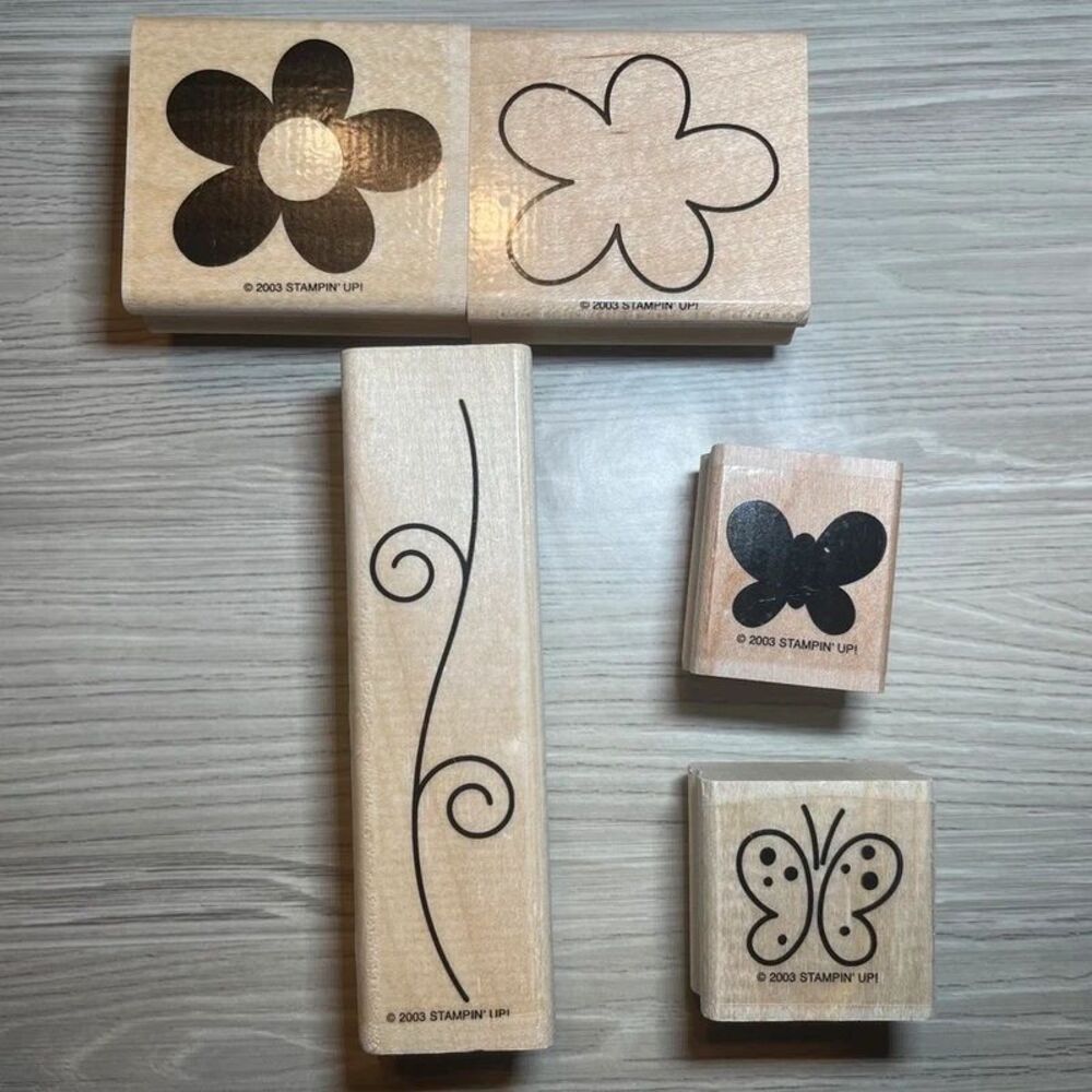 Stampin' Up! Vintage Flower and Butterfly Rubber Stamps - 5 Pieces